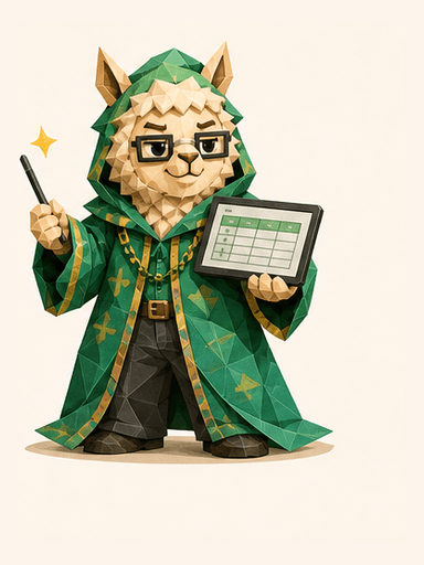 Spreadsheet Gremlin alpaca mascot